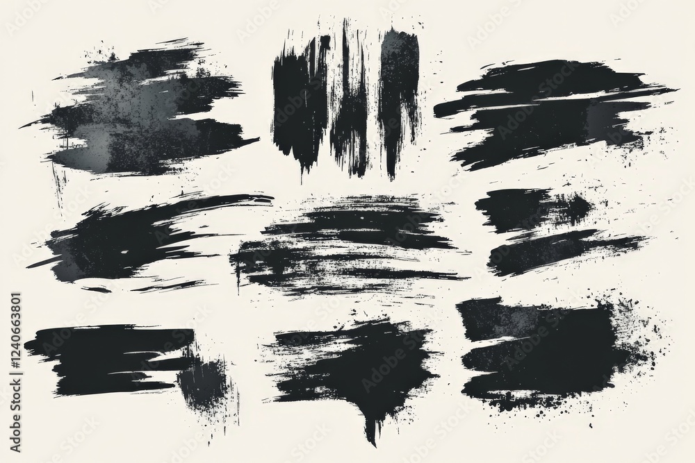 Aufkleber Creative black paint strokes arranged on a soft background showcasing artistic expression and texture