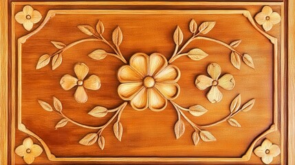 Intricate Floral Carvings on a Wooden Panel - Exquisite Detail