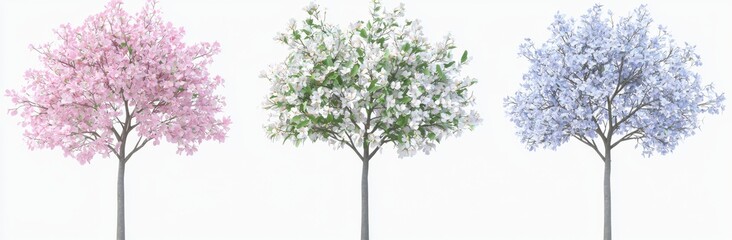 Cornus florida (flowering dogwood) with pink blossoms, frontal view, street setting in summer, isolated on transparent background, well cutout