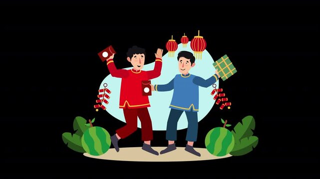 Vibrant flat 2D animation scene illustrating Tiet Viet Day rituals and cultural heritage, ideal for educational videos, cultural exhibitions, or multicultural festivals.