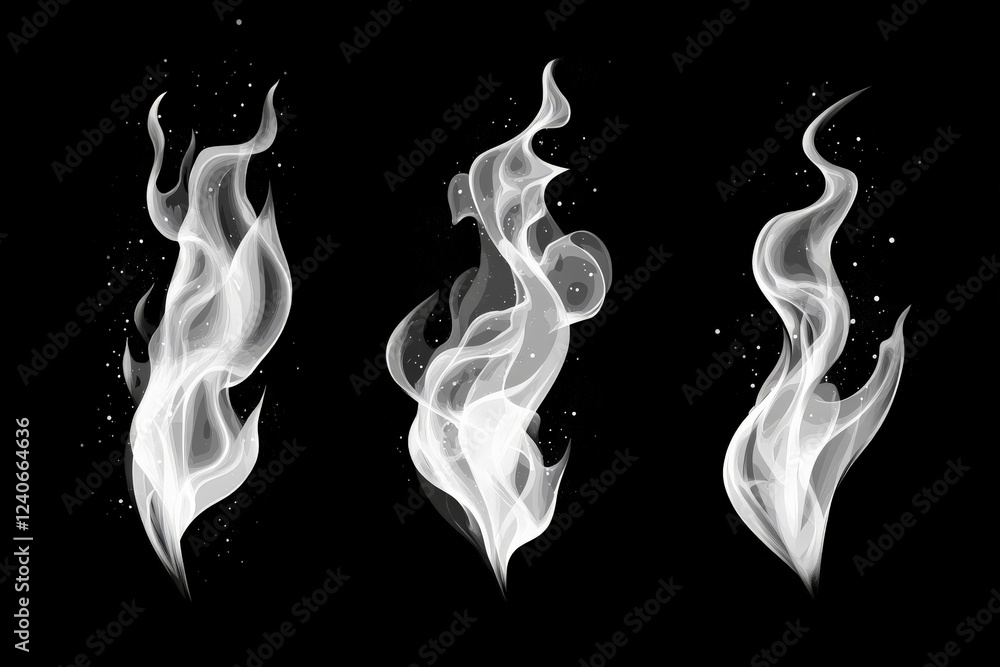 Aufkleber Abstract white smoke patterns with dynamic shapes against a black background in a creative display of movement and flow
