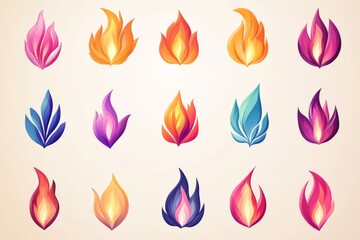 Vibrant collection of flame and leaf illustrations showcasing various styles and colors