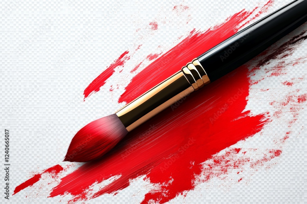 Poster bright red paintbrush creating bold strokes on white canvas in an artistic workspace