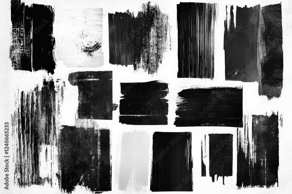 Aufkleber abstract composition of black and white brush strokes on textured canvas, showcasing artistic expres