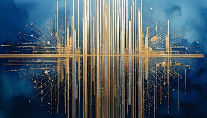 Obraz premium abstract blue background with silver and golden lines backgrounds wallpaper shine backdrop