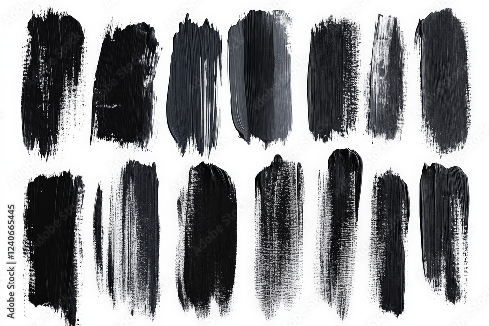 Poster various brush strokes of black paint on a white background showcasing different textures and styles 