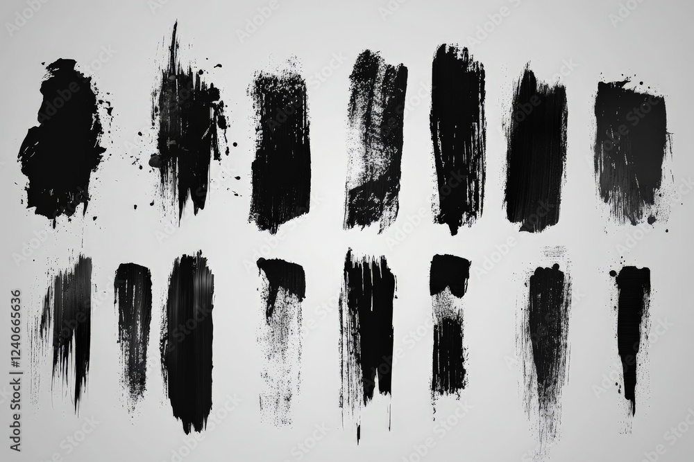 Poster Black paint strokes arranged in a stylish pattern on a light background for creative projects and design