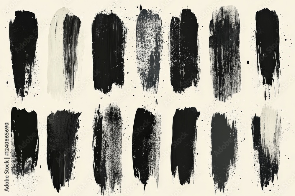 Poster abstract black brushstroke textures on a light background showcasing artistic variations