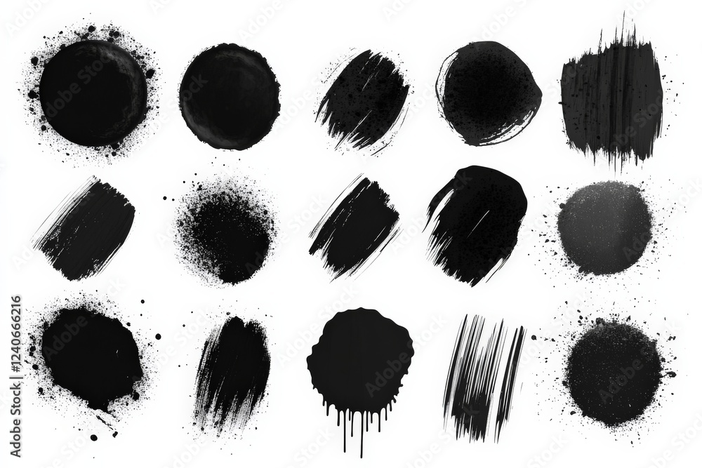 Poster variety of black paint textures and strokes on a white background showcasing artistic elements and c