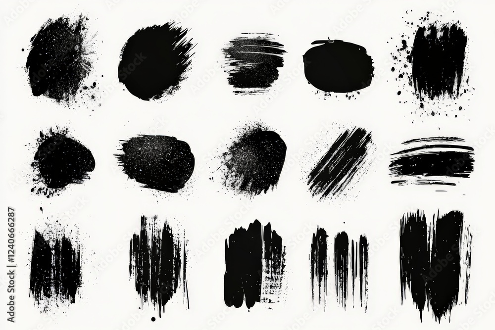 Aufkleber creative black paint brush strokes showcasing a variety of textures and styles for artistic projects