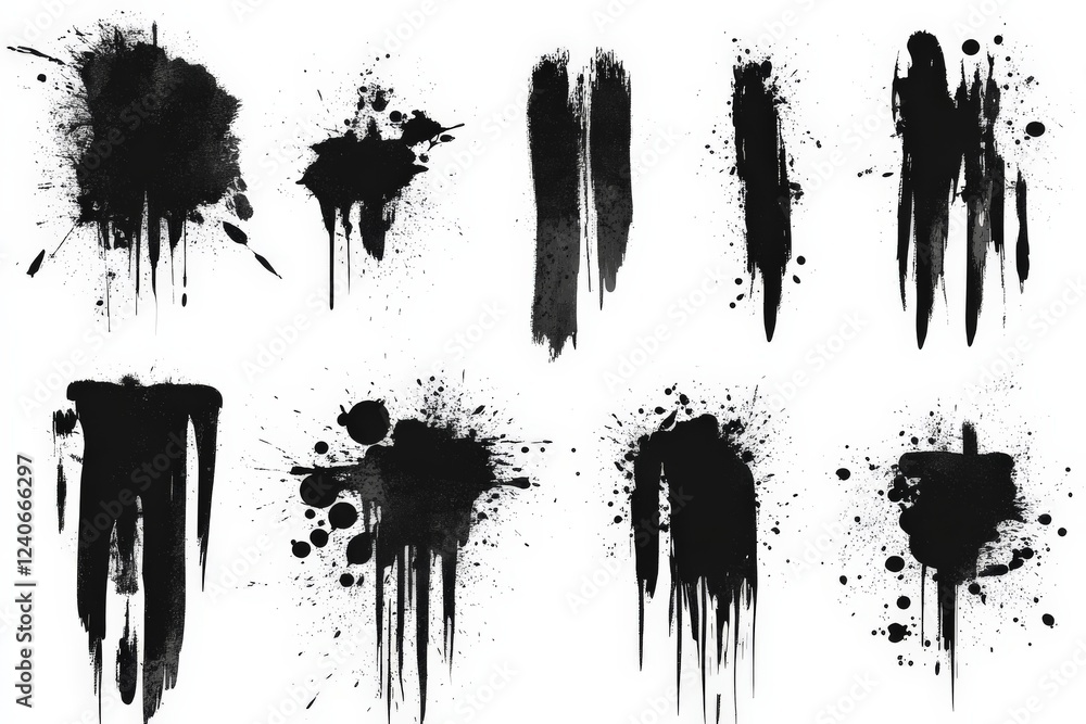 Aufkleber Black ink splatters and strokes showcase dynamic texture and abstract art style for creative projects