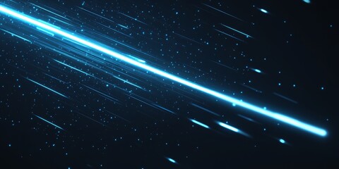 Obraz premium Vivid blue glowing circuitry line trails bursting diagonal across a dark technology background.