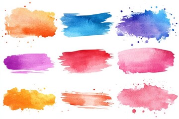 Obraz premium Colorful watercolor brush strokes in various shades arranged artistically on a white background