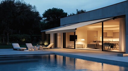 Fototapeta premium Heat-resistant fabric stretched over a modern awning frame.