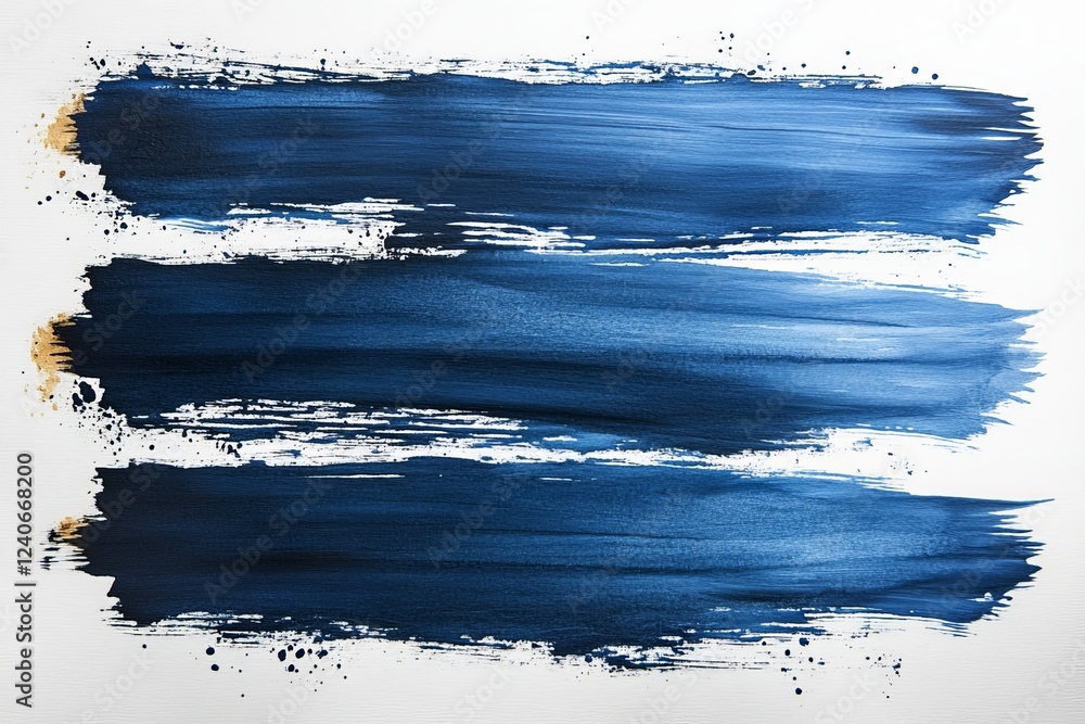 Poster bold blue paint strokes create a striking abstract artwork on a white canvas in a modern art setting