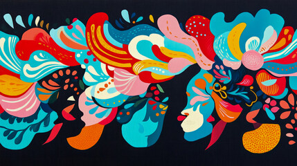 Abstract Floral Rhapsody: A vibrant interplay of shapes and colors creating a surreal dreamscape.