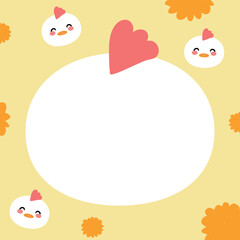 Cute hen face head in paper note.Stationary template.Farm bird animal character cartoon design.Image for card,sticker,paper sheet.Kawaii