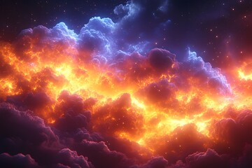 Fototapeta premium Stunning Fiery and Celestial Sky with Vibrant Cloud Formations for Creative Design