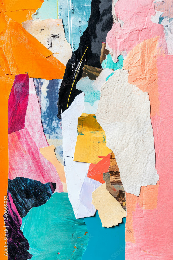 Poster colorful minimalistic mixed media collage with playful abstract textures and empty space
