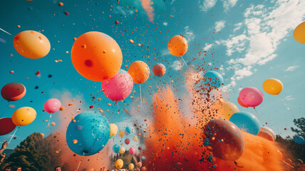 This Participants release colorful balloons filled with powder, filling the air with joy and excitement.