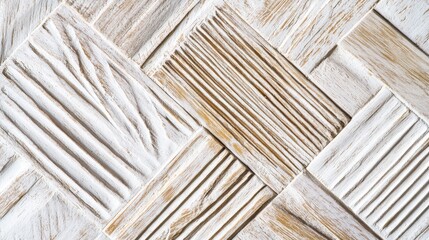 Stunning Whitewashed Wood Paneling Design with Intricate Geometric Patterns