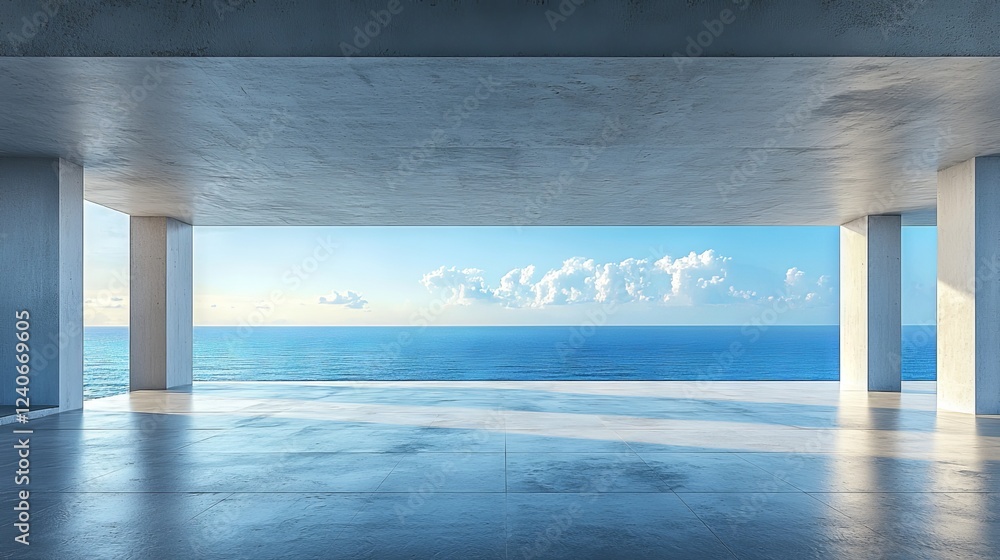 Poster a 3d render showcasing modern abstract architecture with an open concrete floor, set against a backd