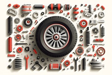 Bold Automotive with Floating Car Parts and Vibrant Colors