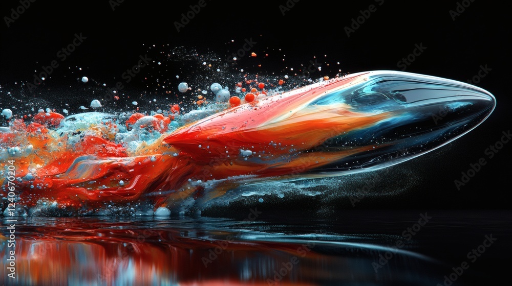 Poster highresolution 3d depiction of a layered shuttle formed by vibrant paint splashes against a sleek bl