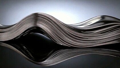 wavy silver organic shape metal metallic isolated on dark background wave liquid fluid reflected reflection on a shiny surface