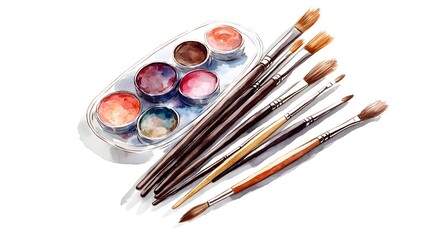 Obraz premium Watercolor Paint Palette With Assorted Paintbrushes