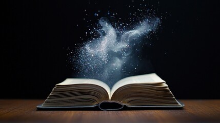 Open Ancient Book with Magical Glitter and Light