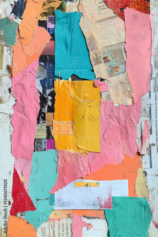 Poster exploration of color and texture in a minimalistic mixed media collage with playful elements