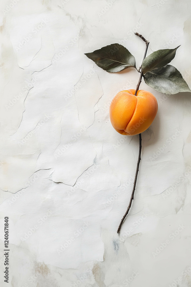 Poster minimalistic scrapbook-style composition featuring an apricot on textured background