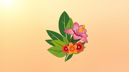 Geometric logo featuring a Rafflesia flower and tropical flora in vibrant, complementary colors. Clean lines, balanced symmetry, soft golden hour light.