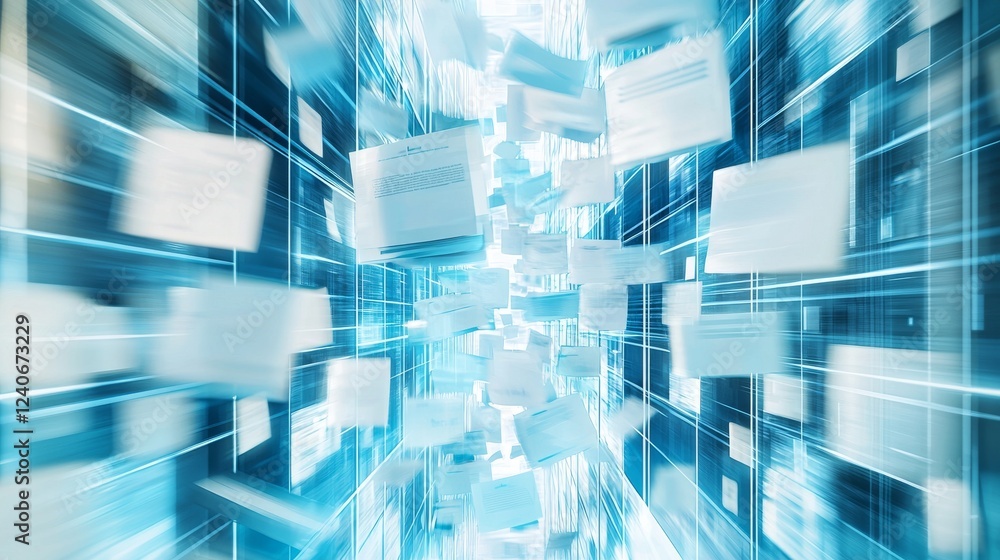 Aufkleber an advanced digital document management system with an abstract network grid, offering a futuristic 