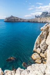 Views from the Golitsyn Trail - a mountain trail carved on the slope of Mount Koba-Kaya, located along the coastline southwest of the village of Novy Svet, Crimea, Russia