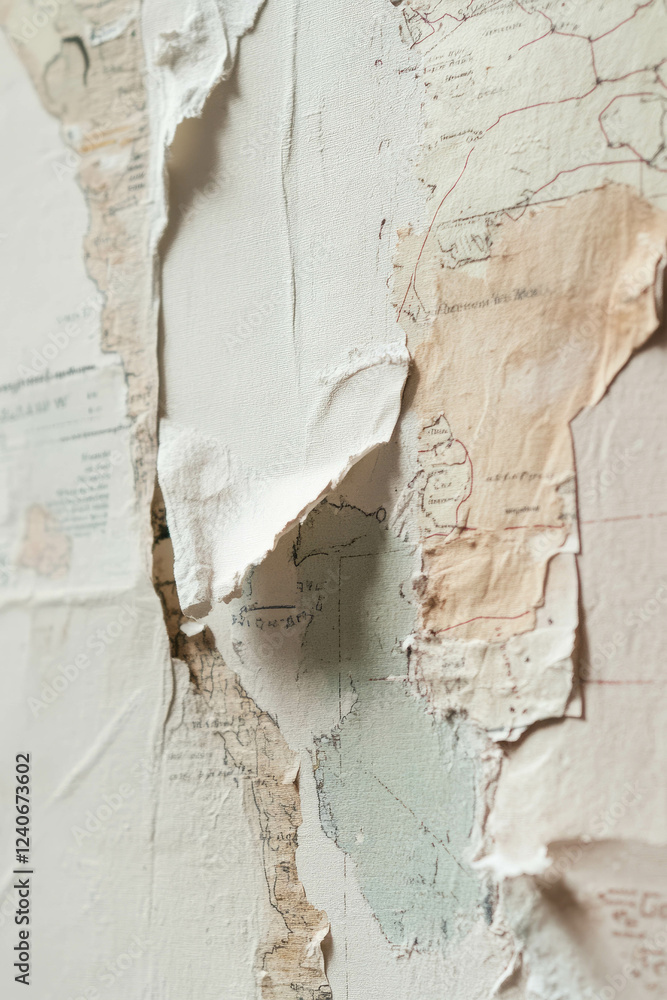 Poster exploration of textures in a minimalistic scrapbook-style composition with an old map fragment