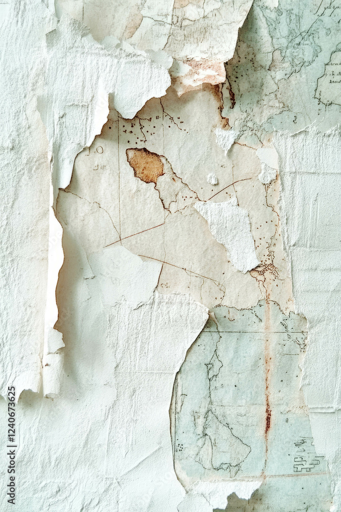 Poster delicate scrapbook-style artwork featuring an old map fragment with a soft color palette