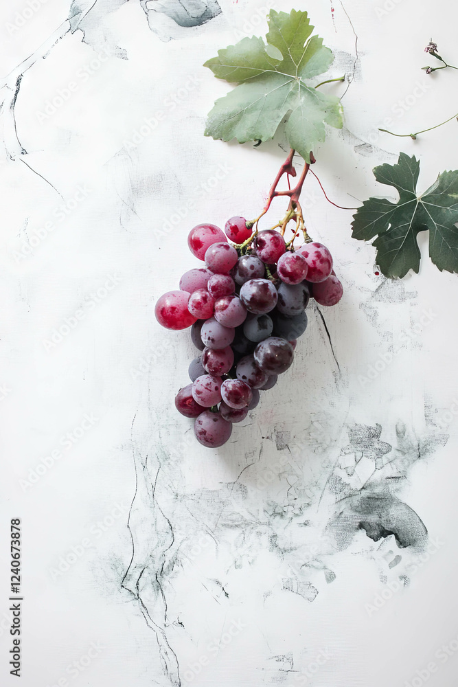 Poster minimalistic scrapbook-style artwork featuring a delicate cluster of grapes on a clean background