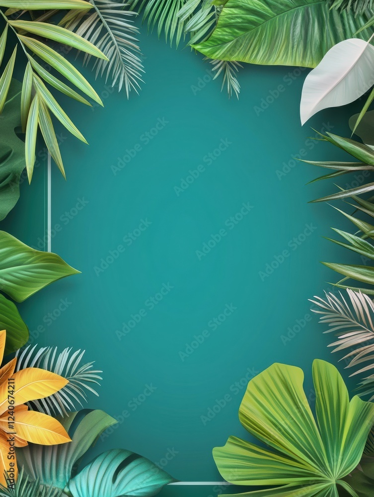 Aufkleber Decorative green foliage frame design suitable for text insertion in various creative projects. Generative AI