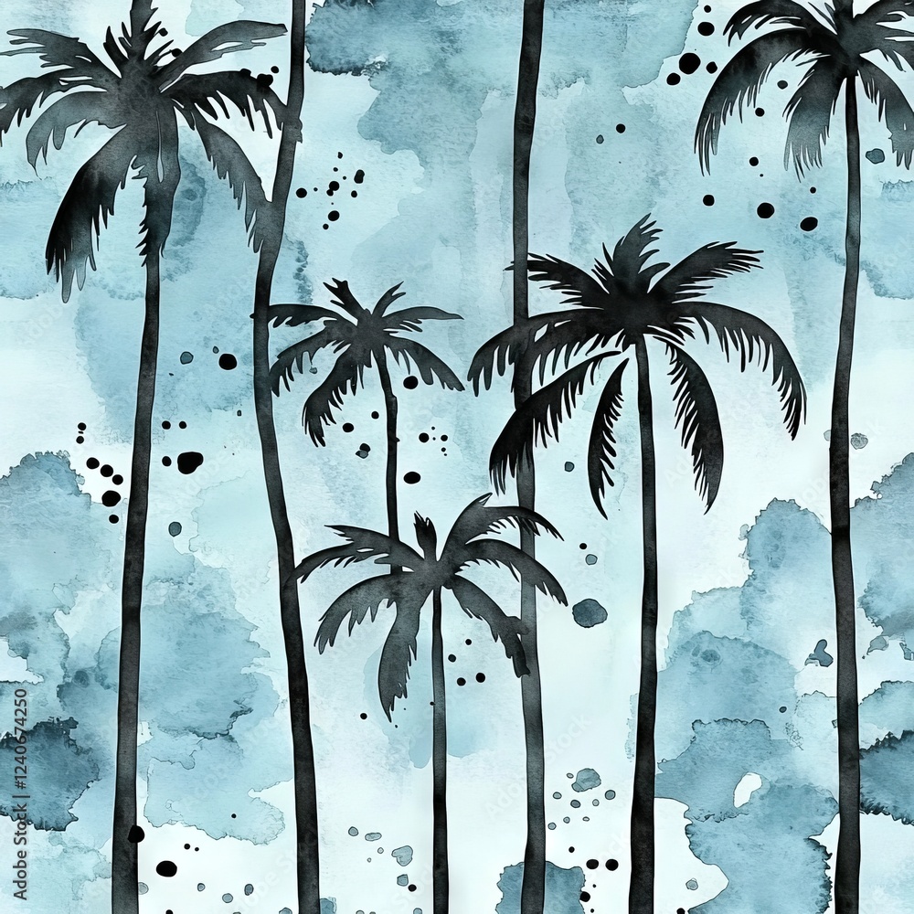 Poster an abstract background of geometric shapes featuring a continuous coconut palm tree on a brush strok