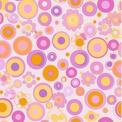 A seamless pattern featuring abstract, simple flowers in a 70s hippie style, with a large daisy blossom background.