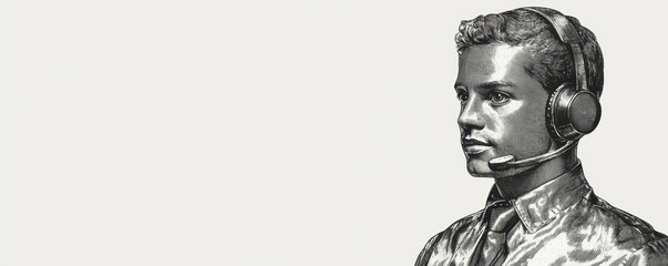 Obraz premium Businessperson, wearing headset, customer service role, white background, 3D illustration