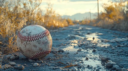A baseball perched atop a dirt field, ideal for sports and recreation themes