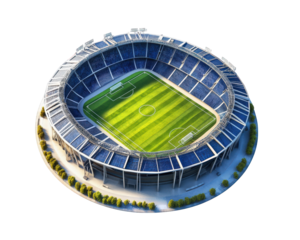 circular stadium with panoramic view, featuring green grass and seating. modern design showcases vibrant atmosphere for sports events