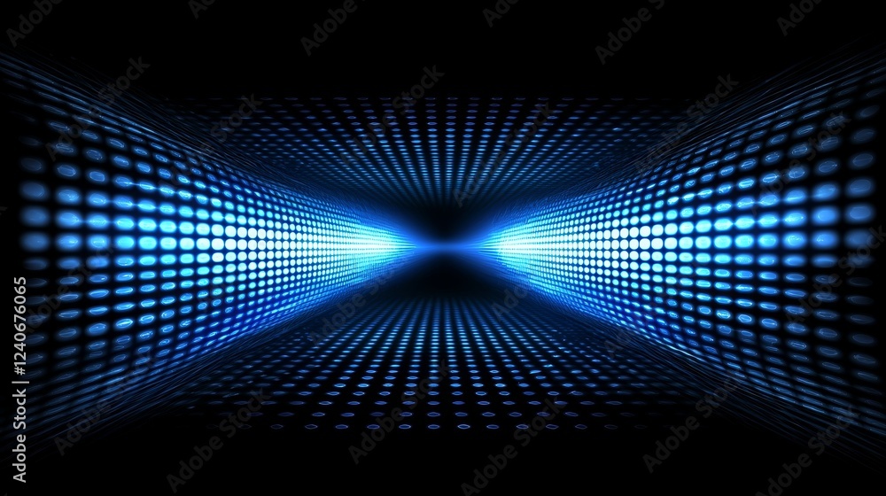 Poster a backdrop with a tech theme, showcasing a network of bright blue lines on a dark surface.