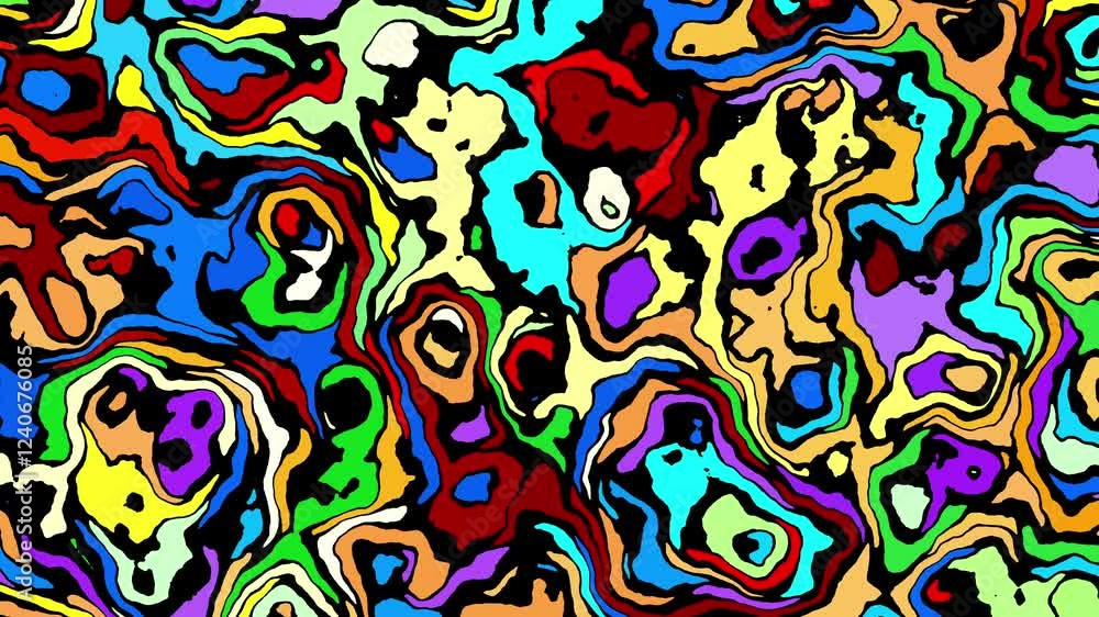 Aufkleber Multicolored morphing liquid paint abstract psychedelic background. Abstract shapes flat design. Loop background 4k