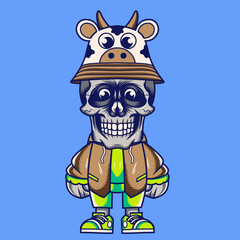 Mascot character design cartoon cow hat