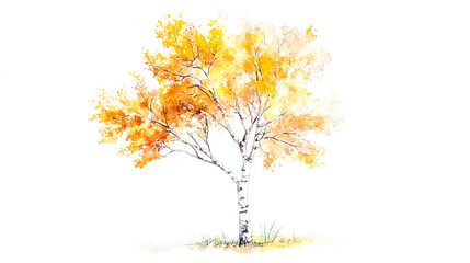 Obraz premium Watercolor illustration of a birch tree in a detailed and vibrant style, isolated on a clean white background