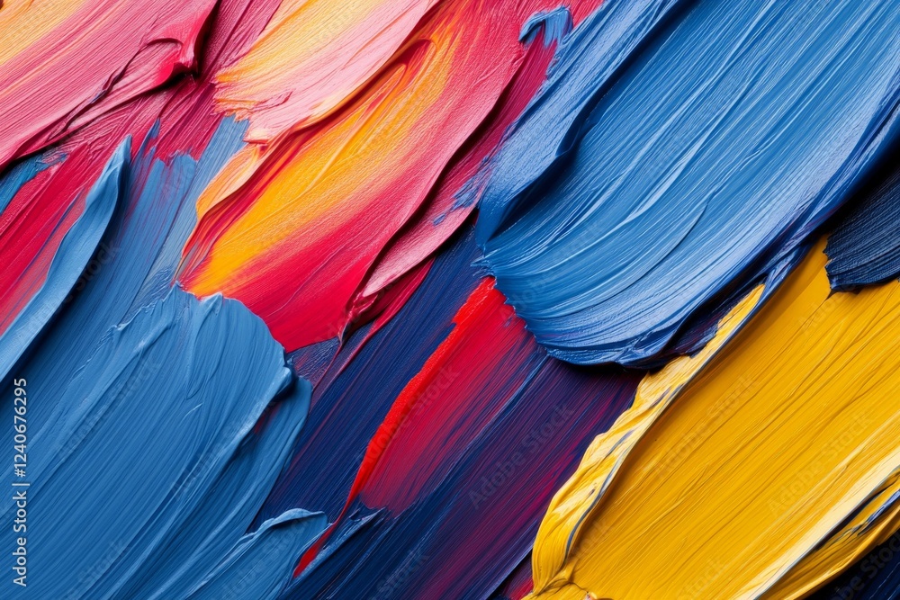 Poster colorful abstract painting with vibrant brush strokes and dynamic texture in a creative studio setti